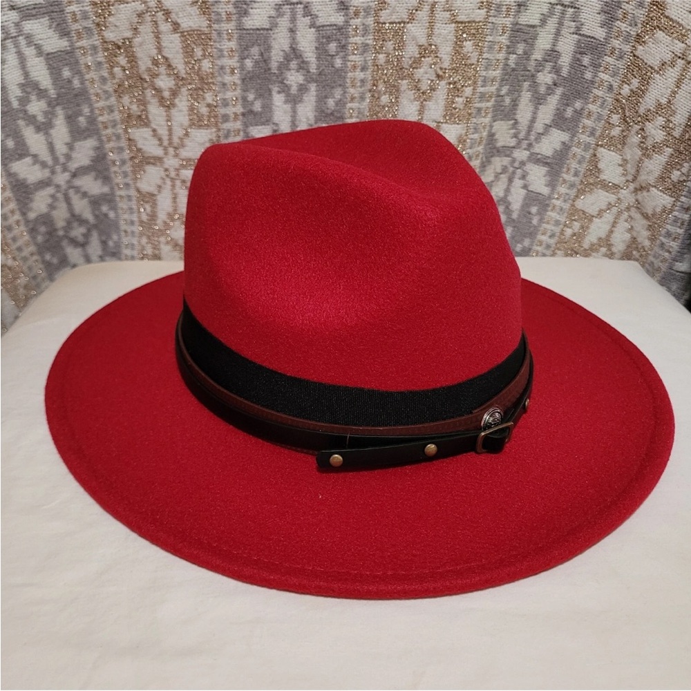 Wide Brim Fedora Hat HAT432-P10 Wine Red Womens Mens 58cm New With Tags